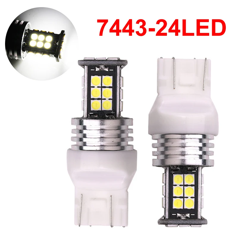 

2Pcs New T20 7443 W21/5W 3030 Chips 24 LED Car Brake Light Tail Lamp 7443 Auto Turn Signal Bulbs 7443 Daytime Running Lights