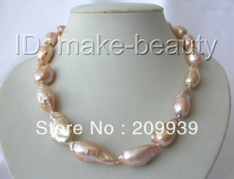 

Hot sell Noble- FREE SHIPPING>>>@@ AS1104 stunning big baroque pink keshi reborn freshwater pearl necklace