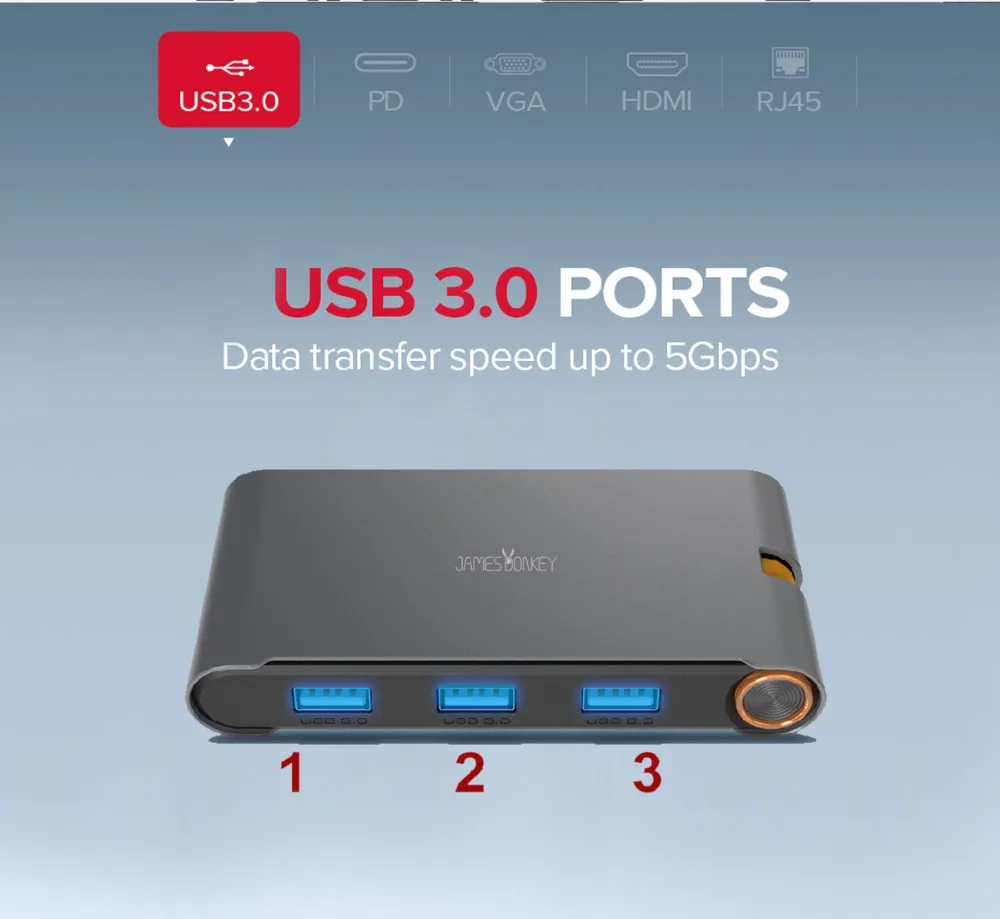 James Donkey 7 в 1 USB C концентратор Thunderbolt 3 концентратор Универсальная док-станция для ноутбука с HDMI/VGA и Gigabit Ethernet для Apple