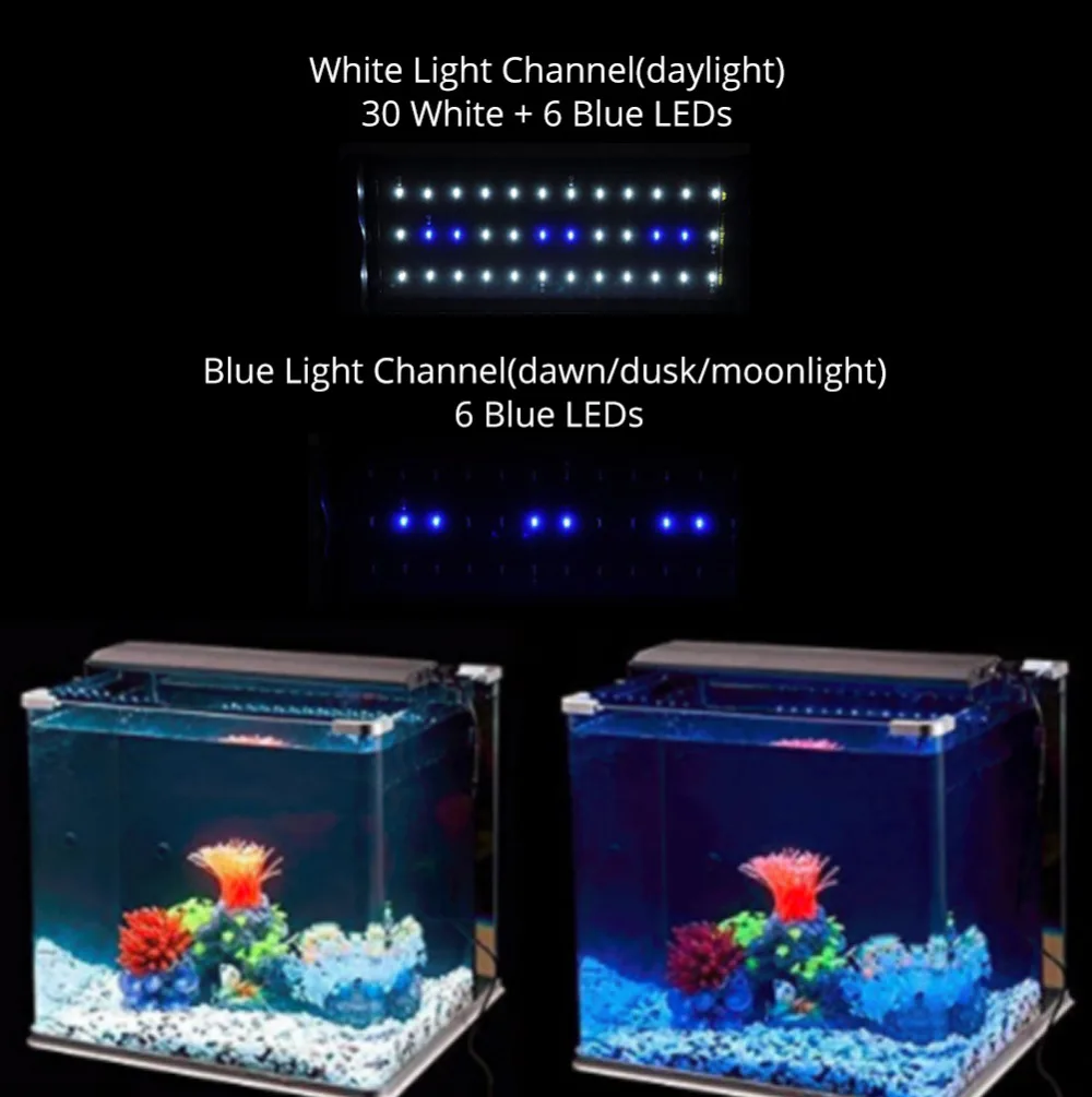 Nicrew светодиодный 28-50 см аквариумный светильник ing Fish Tank Fishbowl светильник-бар светодиодный светильник с выдвижными кронштейнами белый и синий светодиодный s