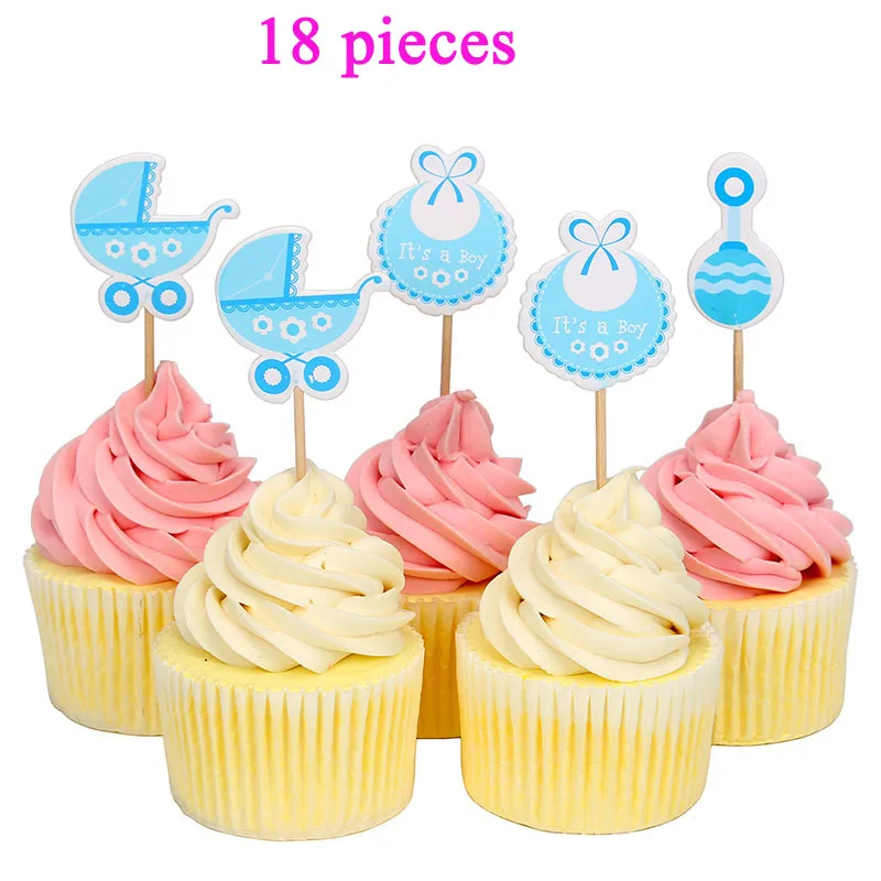 Lincaier/10 шт.; детская одежда для мальчиков и девочек; топперы для кексов; украшения для дня рождения; Детские сувениры; принадлежности для детского душа - Цвет: 18pcs blue topper