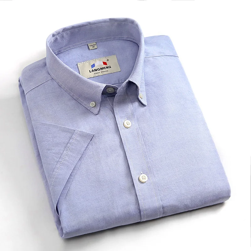 Langmeng Большие размеры 5XL хлопок Мужская оксфордская рубашка рубашки для мужчин модные летние с коротким рукавом Футболка для мальчиков белый синий slim fit - Цвет: L6D0605