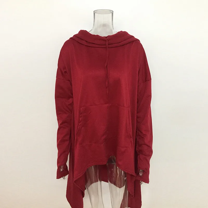 Plus Size S-5XL Solid Long Hooded Sweatshirt Women Long Sleeve Hoodies Pockets Asymmetrical Autumn Tops Sudadera Mujer Tracksuit12