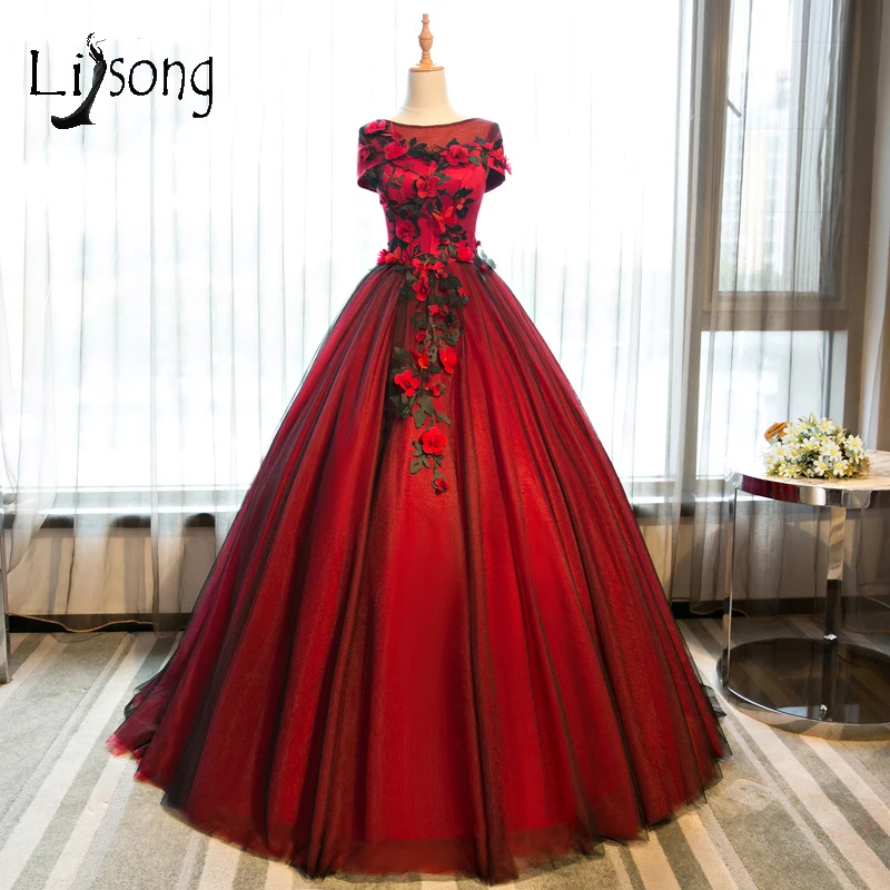 Pretty Dark Wine Red Wedding Dresses 2017 With Rose Flower
