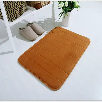 

Khaki 1x New Velvet Fabric Memory Foam Bath Mats Bathroom Horizontal Stripes Rug No slip Bath Mats Absorbent Bathroom Mat