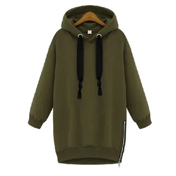 

Autumn Winter 2020 Women Solid color Plus size Plus velvet thicken Fashion Medium long Hooded Sweatshirts Spring Female XY027