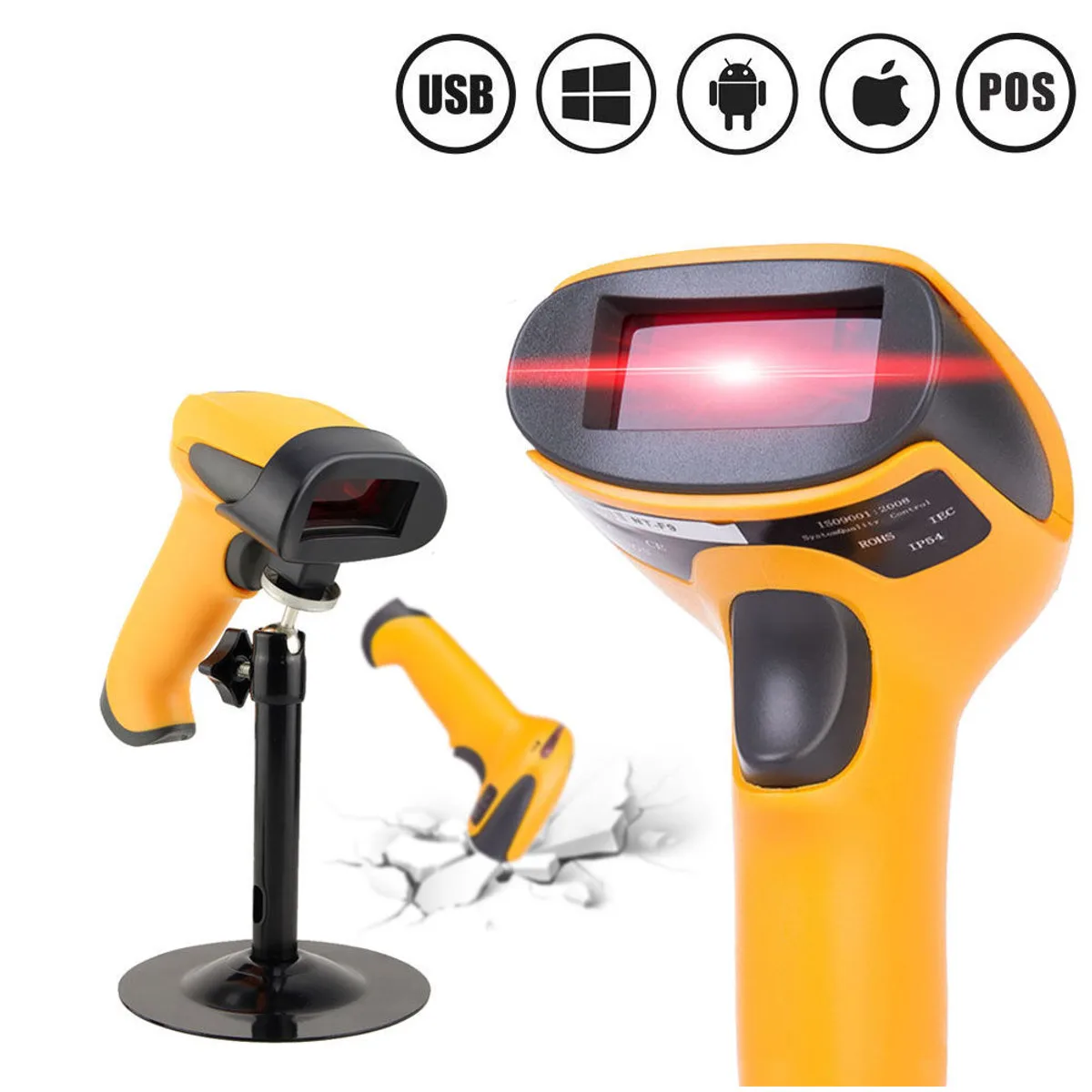 

Portable USB Laser Barcode Scanner Automatic Bar Code Scan Reader With Stand Handheld POS For Business Supermarket