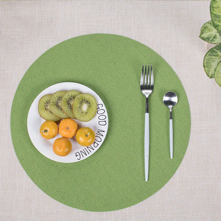 

WHQ 4 Pcs/lot Europe Round Placemat PVC Dining Table Mat Disc Pads Bowl Pad Coasters Waterproof Table Cloth Pad Slip-resistant