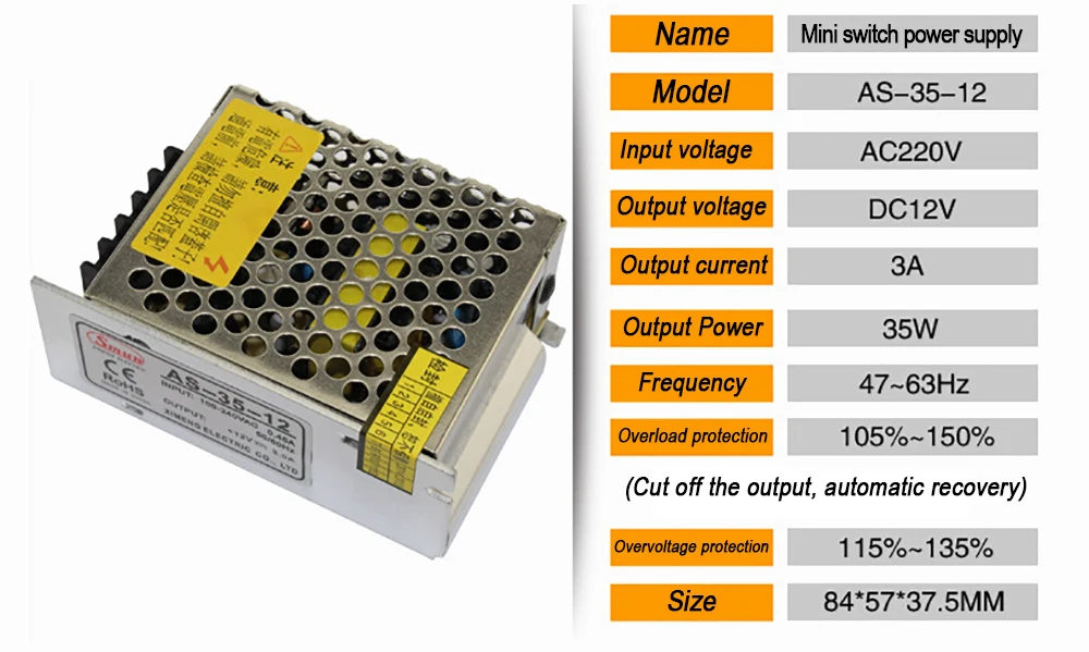 Небольшой размер импульсный источник питания как 35-12/24/15 35 Вт 12/24/15 В 3/1. 5/2. 4A светодио дный драйвер CE сертификация