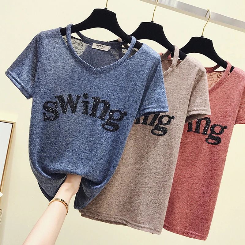 

2019 Summer Women T-Shirt New Fashion Short Sleeve O-Neck Two Style Letter Print Women's T shirt Top