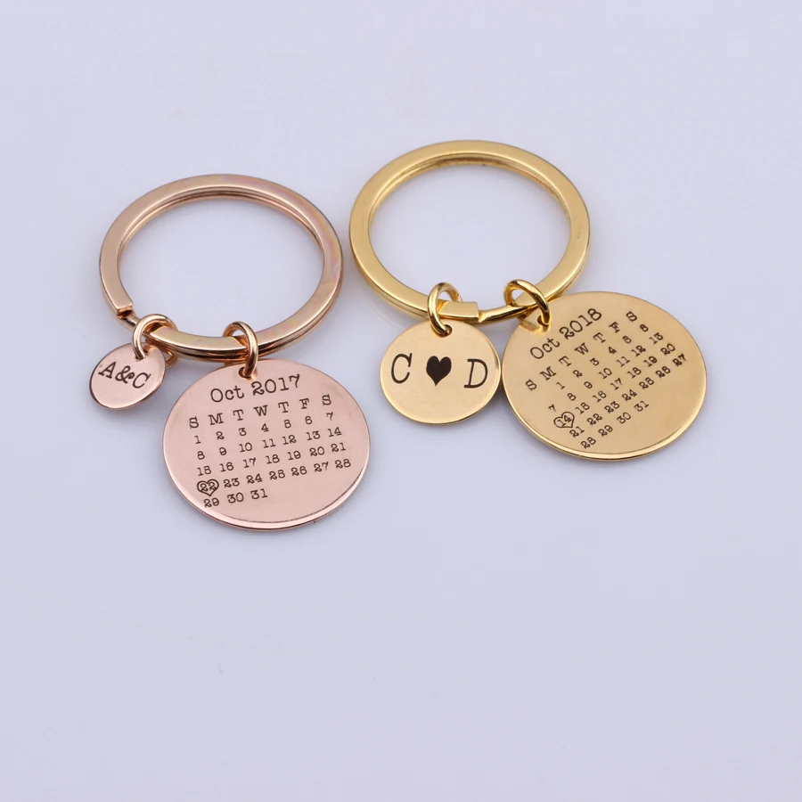 

Wedding Anniversary Birthday Custom Name initial And Special Data Calendar Keychain Engraved Heart Lover Couples Friend Gifts