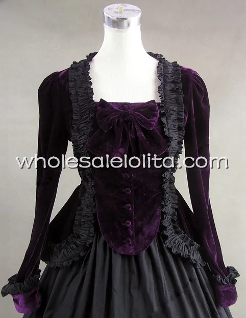 Черный викторианской вельвет бальное платье вечерние платье