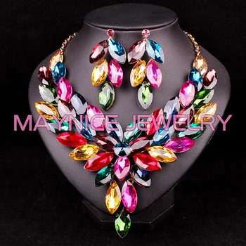 

Fashion Necklace Sets Gold Colour Bridal Jewelry Sets For Women Wedding Or Prom Costume jewelry Kits 2019 Women's Earrings
