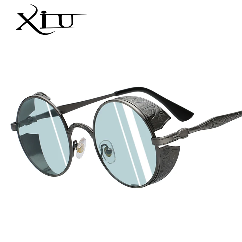 XIU готические мужские солнцезащитные очки в стиле стимпанк, винтажные металлические мужские солнцезащитные очки, женские круглые солнцезащитные очки, ретро очки, высокое качество, UV400