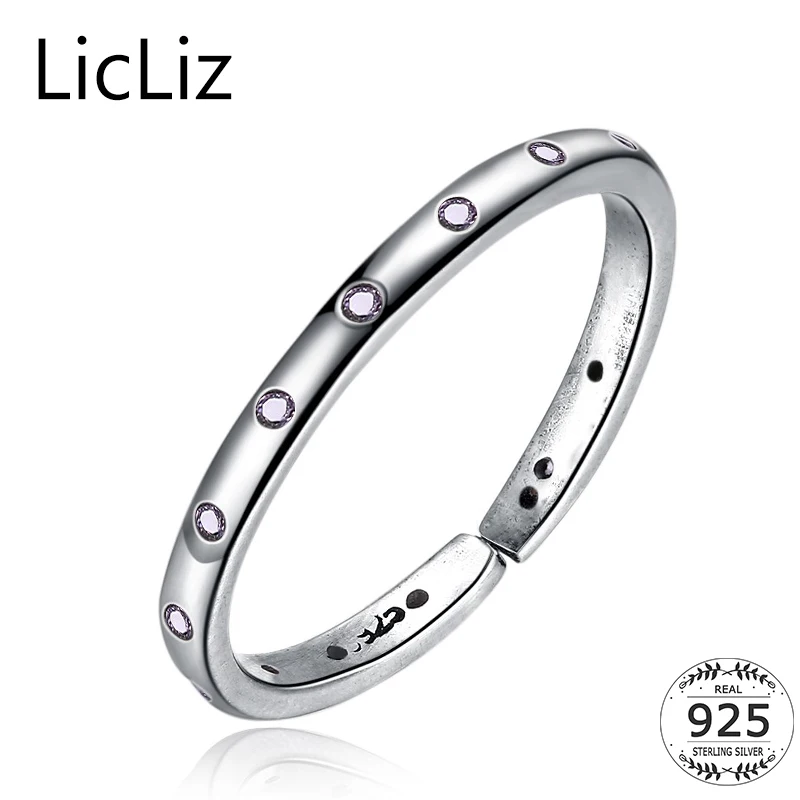 

LicLiz 925 Sterling Silver Cubic Zirconia Eternity Ring Wedding Band Bridal Finger Women Purple CZ Open Adjustable Ring LR0564