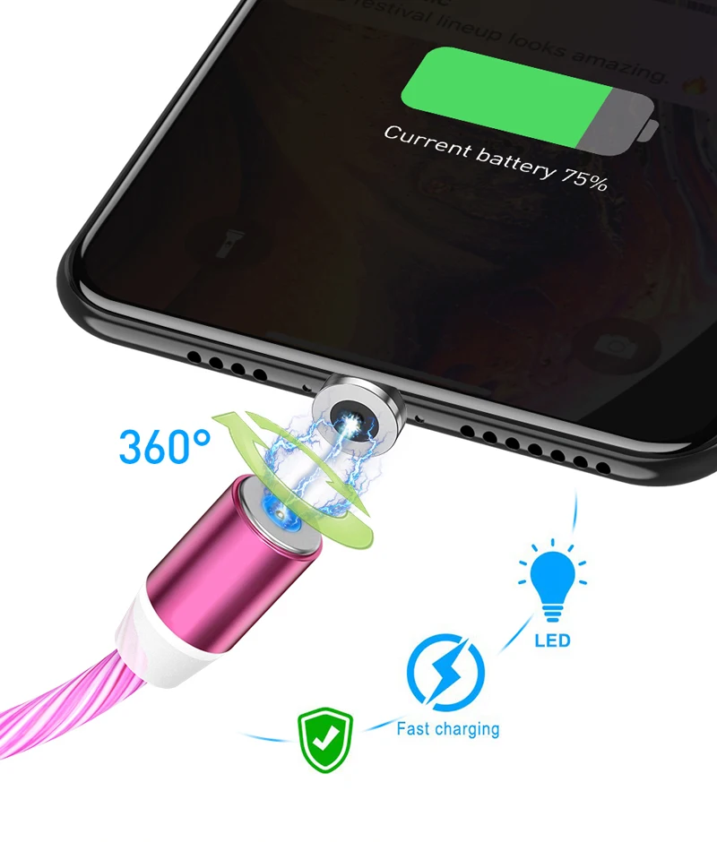 Плавный свет Магнитный usb кабель для зарядки Micro usb кабель и usb type C кабель светодиодный светящийся магнит зарядное устройство для iPhone X 8 7 шнур для телефона