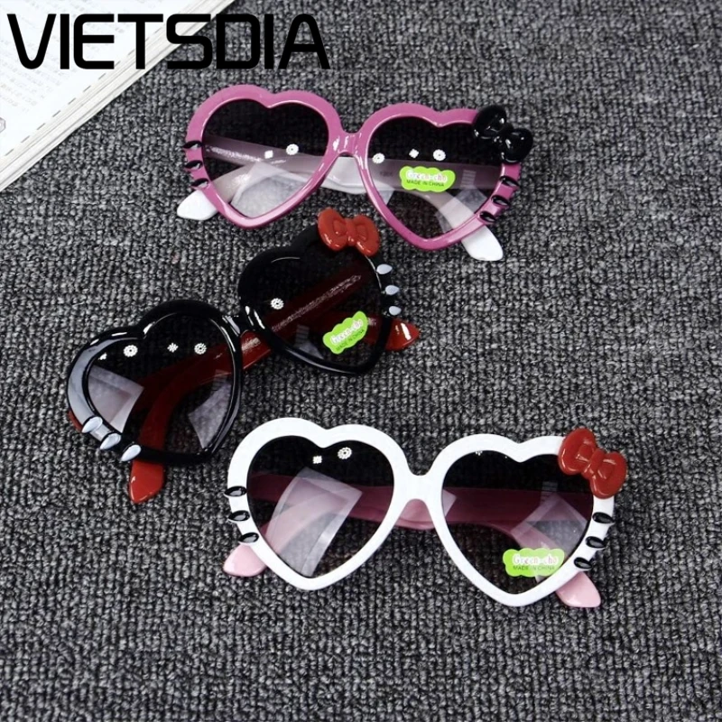 VIETSDIA новые милые Мультяшные детские очки с защитой от ультрафиолета, модные солнцезащитные очки для маленьких девочек, милые детские очки с бантом в виде сердца персикового цвета UV400