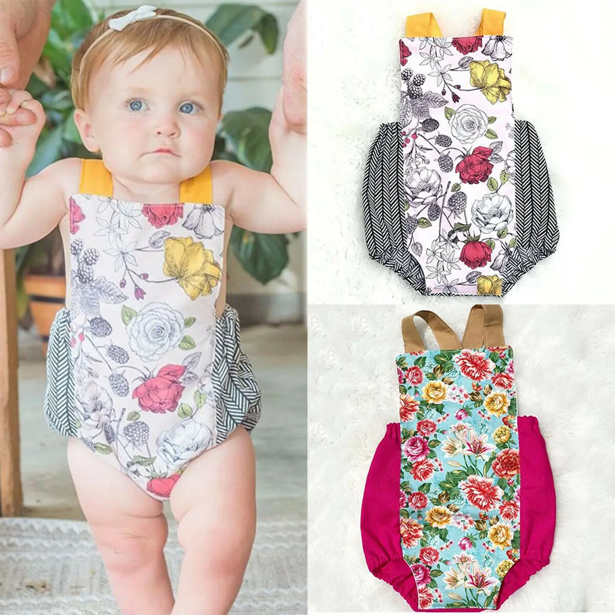 

Newborn Infant Girl Bodysuit 2019 New Summer Clothes Floral Jumpsuit Babygrow Vest Kids Outfits
