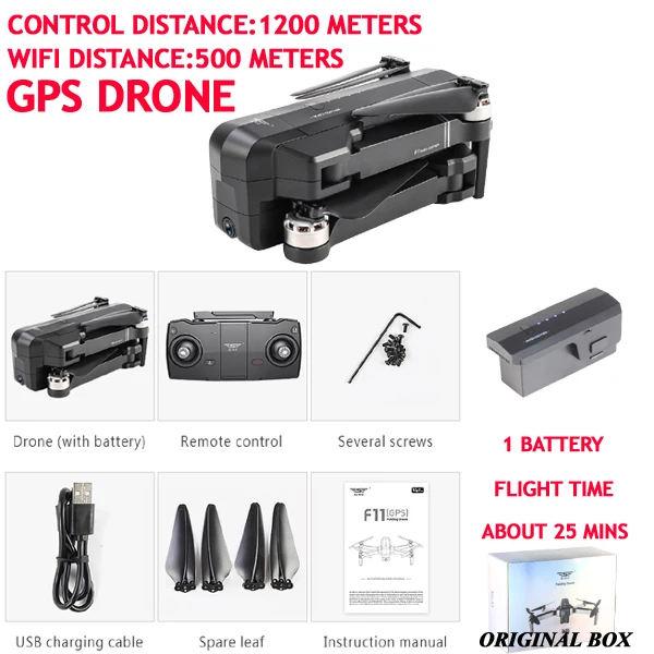 SJRC F11 Drone gps профессиональный 5G Wi-Fi бесщеточный RC Дрон 25 минут время полета 1080 P селфи FPV Drone quadcopter с Камера HD - Цвет: Original box 1 batte