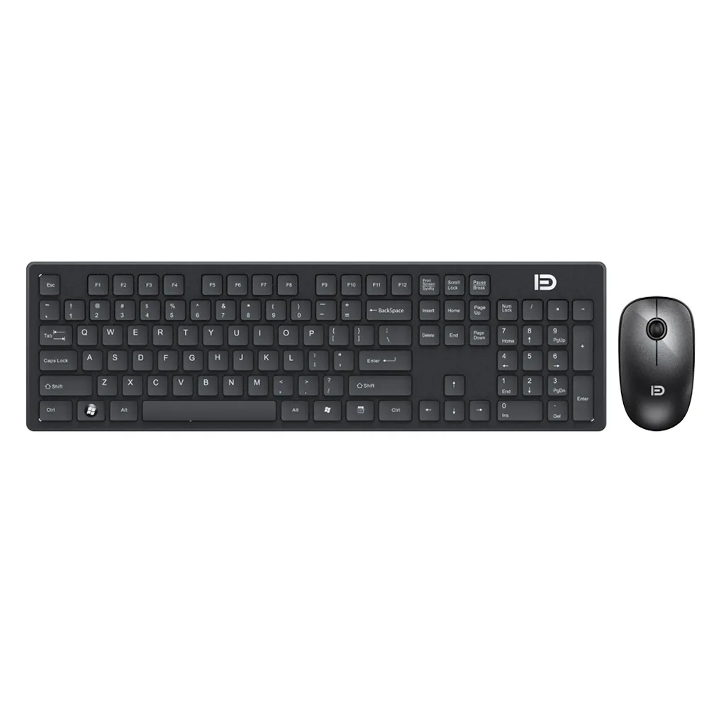 FD полноразмерная 2,4 ГГц Беспроводная клавиатура мышь комбо ультра тонкий компактный портативный набор мышей клавиатуры для ПК настольного ноутбука дома и - Цвет: Black