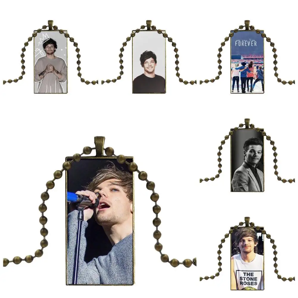 

For Women Gifts Boy Design Fashion Vintage Glass Women Rectangle Necklace Pendants Louis William Tomlinson One Direction 1d