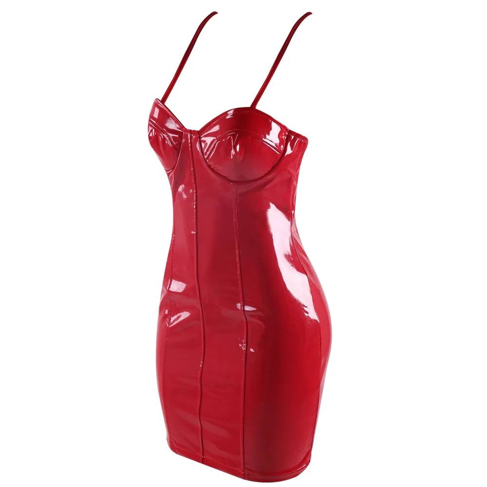 Vestito di Pelle rossa Partito Sexy Midi Aperto Mid Torna|red leather  dress|leather dresssexy party - AliExpress