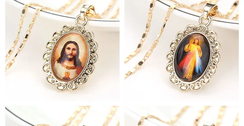 BTSETS ожерелья для верующих(с изображением Иисуса) золотого цвета модное ожерелье для женщин Мужская длинная цепочки в стиле бохо Эффектное свадебное Девы Мария подвески