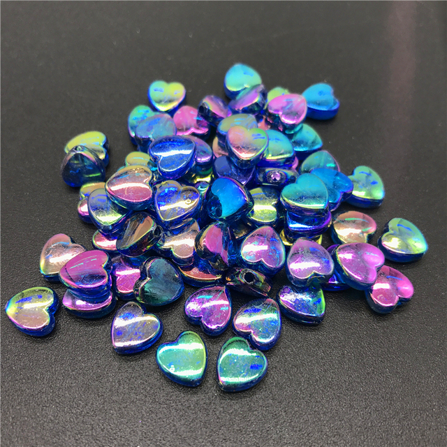 8mm Acrylic Spacer Beads Heart-shaped Charm Transparent Rainbow Color Beads For Jewelry Making DIY Jewelry Accessories