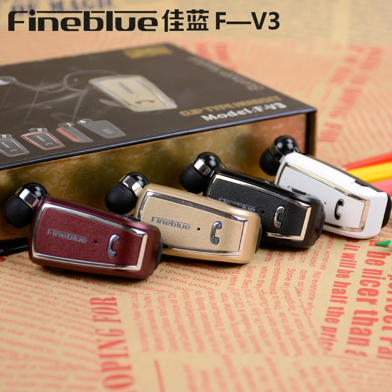 Original Fineblue F-V3 Mini Retractable Stereo Bluetooth Headset Wireless Clip Headphones For IOS Android Bluetooth 4.0