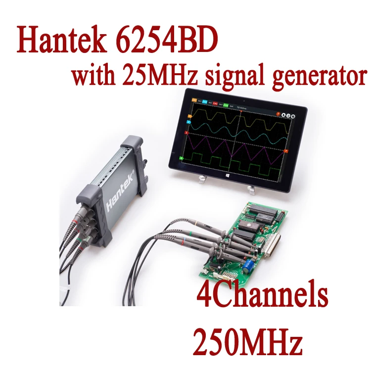 

6254BD Osciloscopio Hantek PC Based Handheld Oscilloscope Digital 4Channels 250MHz USB Oscillograph with 25MHz Signal Generator