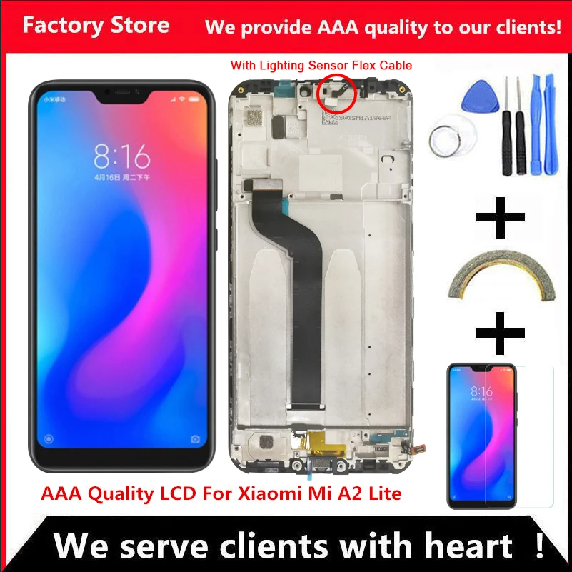 Рамка для Xiaomi Mi A2 Lite с ЖК дисплеем 5 84 дюйма качество AAA Замена экрана Redmi 6 Pro