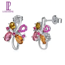 Lohaspie 1.25ct цветные турмалиновые и рубиновые однотонные серьги-гвоздики 18k 750 белый золотой драгоценный камень ювелирные украшения для женщин
