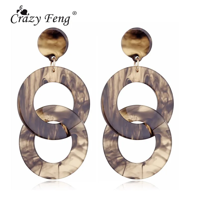

Crazy Feng Fashion Design Big Tortoiseshell Earrings for women Girls Round BeadsAcrylic Resin long dangle earrings Boho Brincos