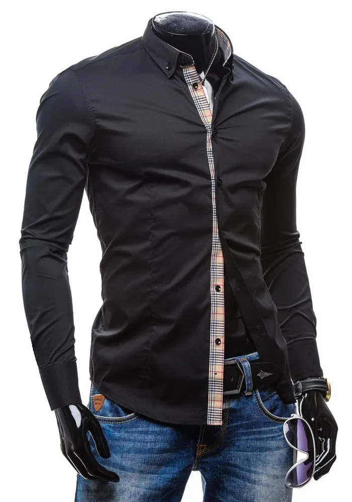 Brand New font b Men s b font Casual font b Shirt b font Social Solid