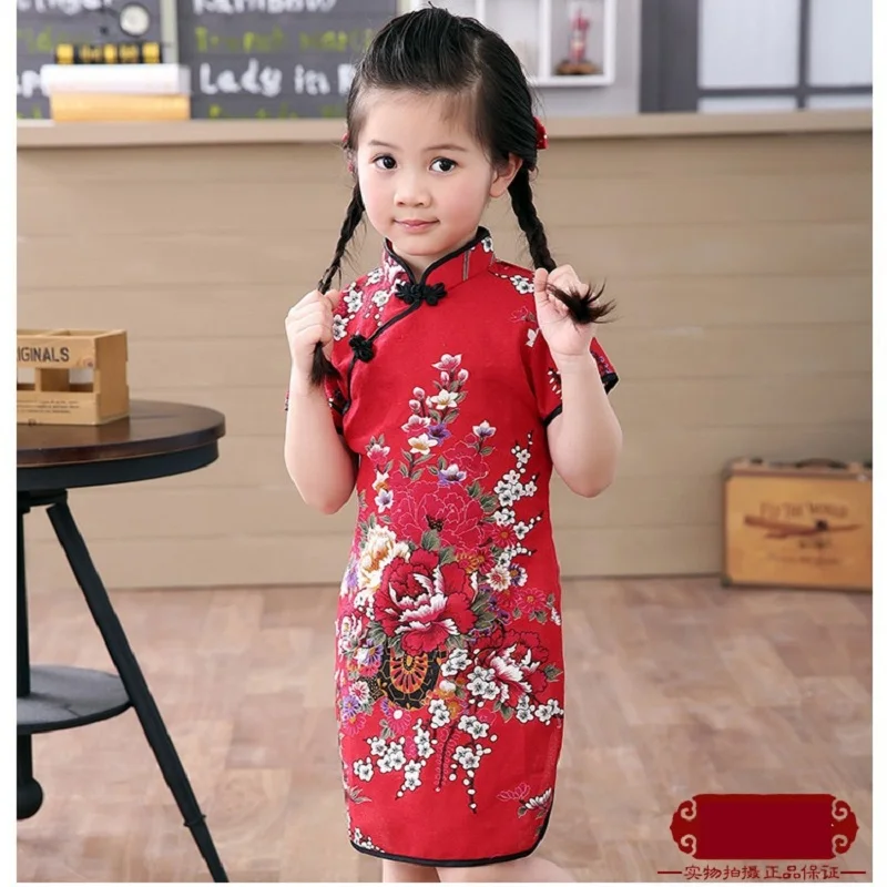 Baby Girl Chinese Dress Clothes Summer Style Infantis Cotton Traditional Dresses Red New Year Party Qipao