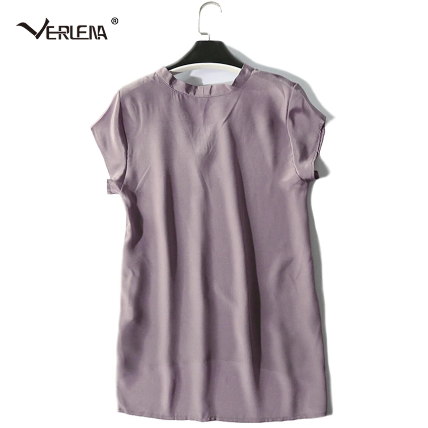 Rojo multiple 100 Casual Split Baja Mujeres Seda Tope Manga coral 2018 Beige Lado V caqui cuello Corta Camisa Verlena negro Alta Blusa púrpura rosado Irregular lavanda Hem Blusas blanco Elegante Cw75UpxUq