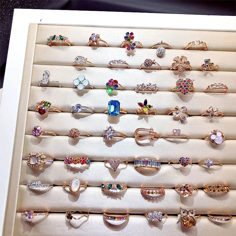 

50 Pcs/lot fashion women rose gold color alloy women ring top quality wholesale ring for women with crystal