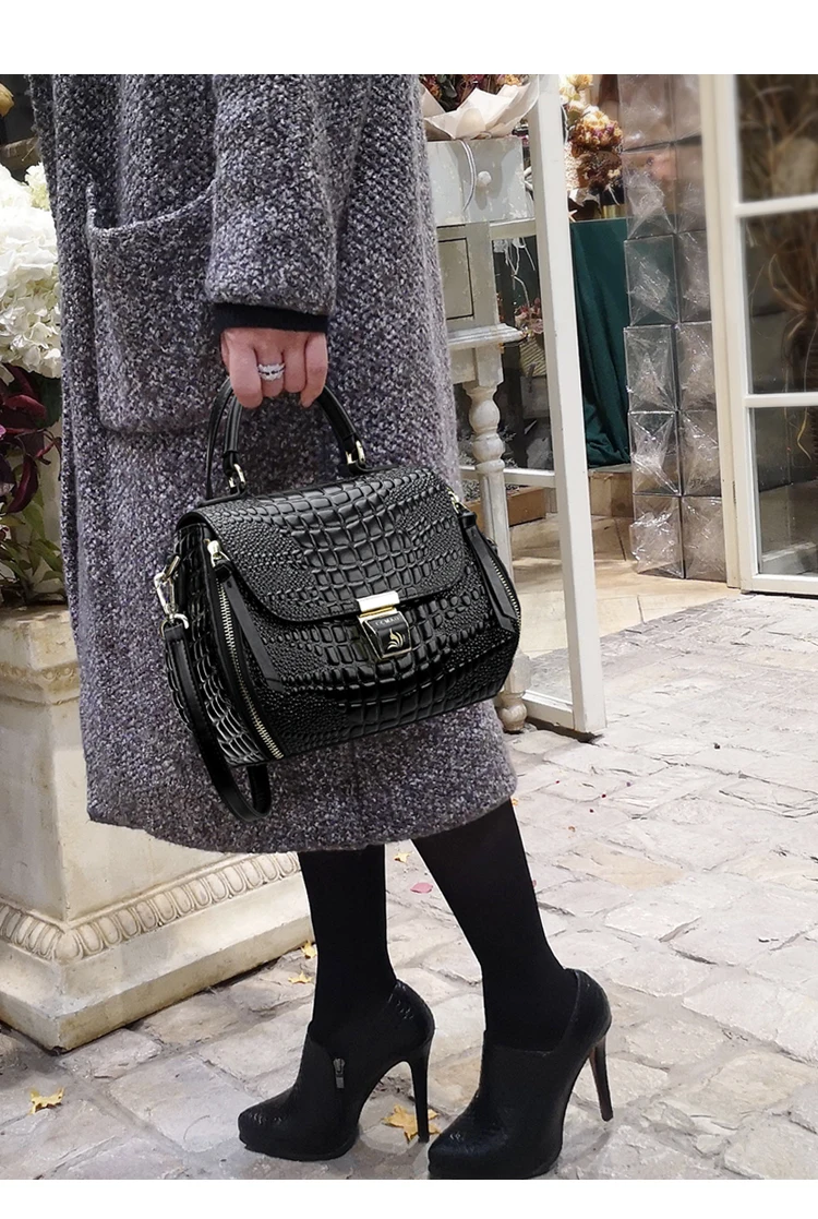 Роскошная осенне-зимняя Брендовая женская сумка в Европейском стиле, женская кожаная сумка через плечо с узором «крокодиловая кожа», сумка-тоут