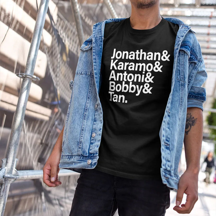 

TV Show Tee Queer Eye T Shirt Men 100% Cotton Movie Role Name Print T-shirt Male Fashion Hipster Short Sleeve Tee Shirt US Size