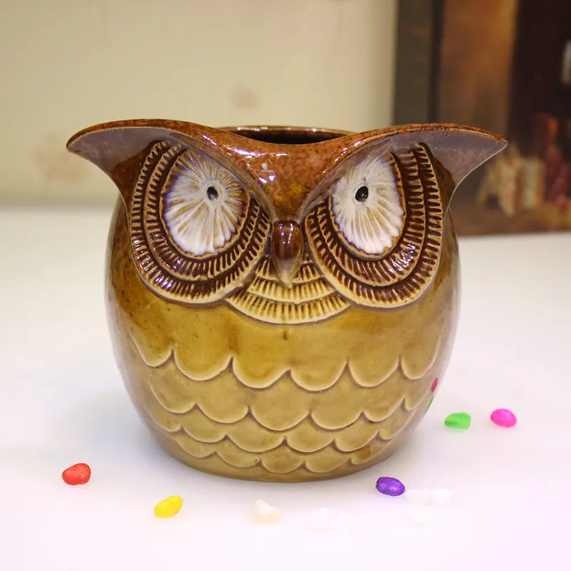Wholesale Creative gift zakka china ceramic arts handmade owl jar