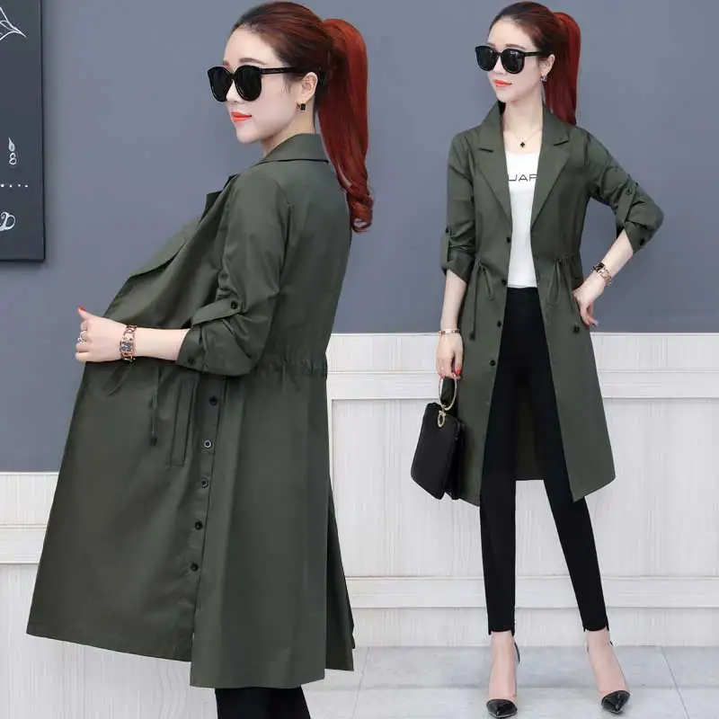 Tranchée Survêtement Femelle Longue khaki Single Printemps white Taille 2018 Armygreen Coupe breasted Réglable Femmes Occasionnel creamy vent Manteau Automne qgFptw