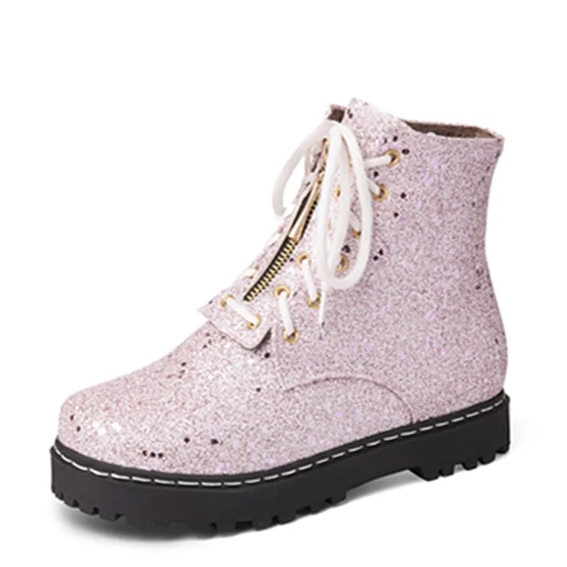 33-52 ботинки женская зимняя обувь с блестками, ботинки Женская Повседневная Демисезонная обувь, женские ботильоны - Цвет: pink boots