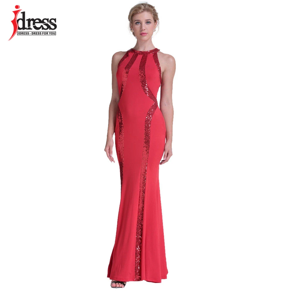 IDress Red Blue Black Women Summer Vestido De Festa Longo Sequin Formal Dresses Evening Gown Robe De Soiree Long Party Dresses (6)