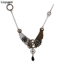 Liuyuwei Vintage Punk Angel Wings Gear declaración collares colgantes Retro cadena collar mujeres joyería Steampunk YWKX7186