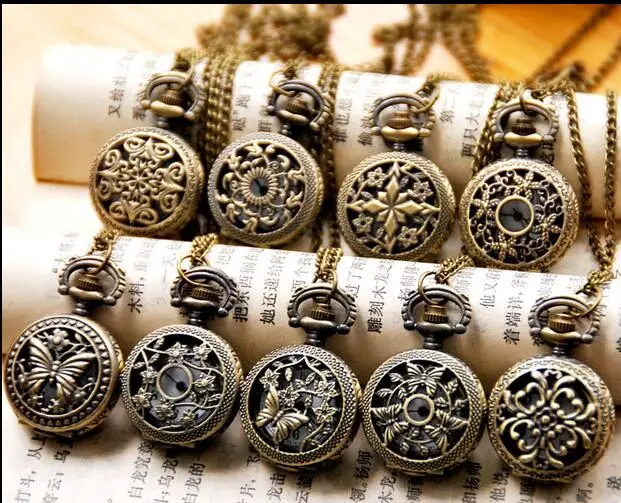 wholesale-12-pca-lot-vintage-bronze-small-flower-pocket-watch-necklace-12-design-mixed-gift