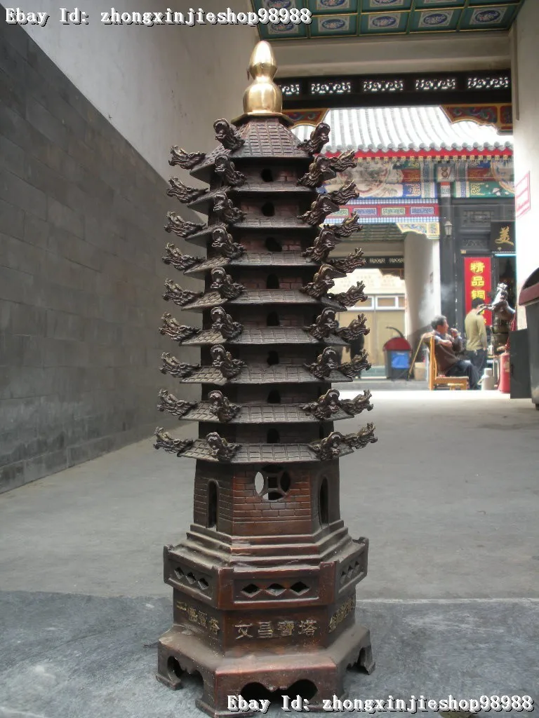 

wholesale Retro bronze factory outlets 23"China religion red bronze Dragon Buddhism Buddha stupa pagoda statue