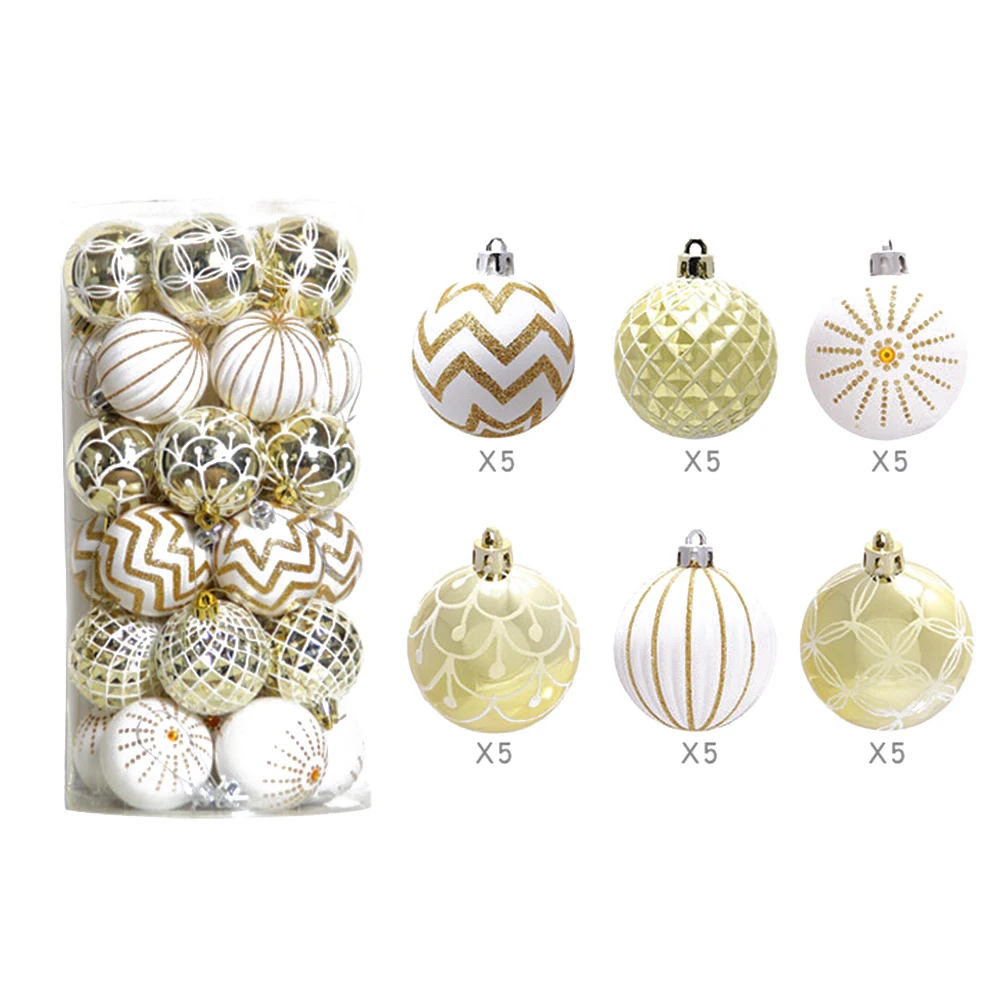 

24/30Pcs 6cm Christmas Balls Decor Xmas Tree Hanging Silvery Gold Snowflake Color Drawing Decor Ball Home Party Wedding Ornament