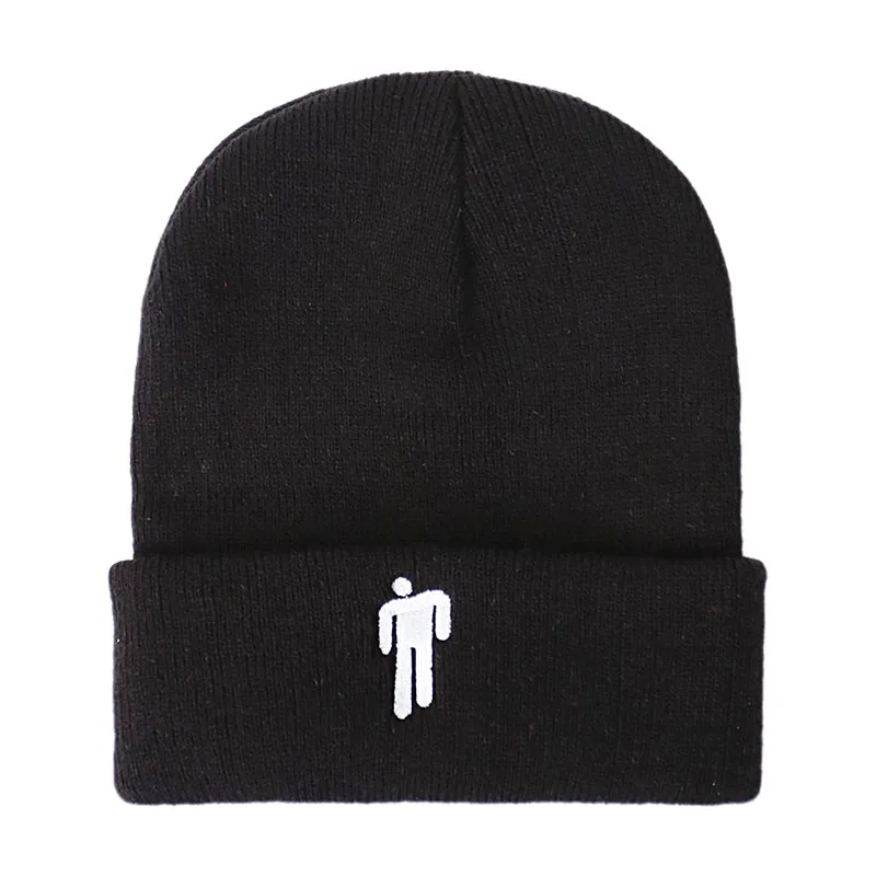 Black Cap Billie Eilish Beanies, зимние шапки для женщин, для маленького человека, вязаные шапки с вышивкой, Мужская Осенняя шапка, женская шапка в стиле хип-хоп, шапочка - Цвет: Black Cap