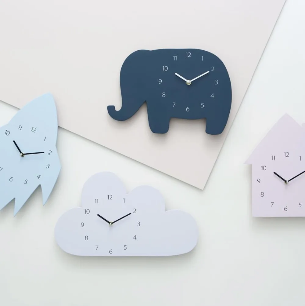 Скандинавские милые облака слон настенные часы в форме монохромные для детей Детская комната украшения фигурки подарок фотографии реквизит 1 шт