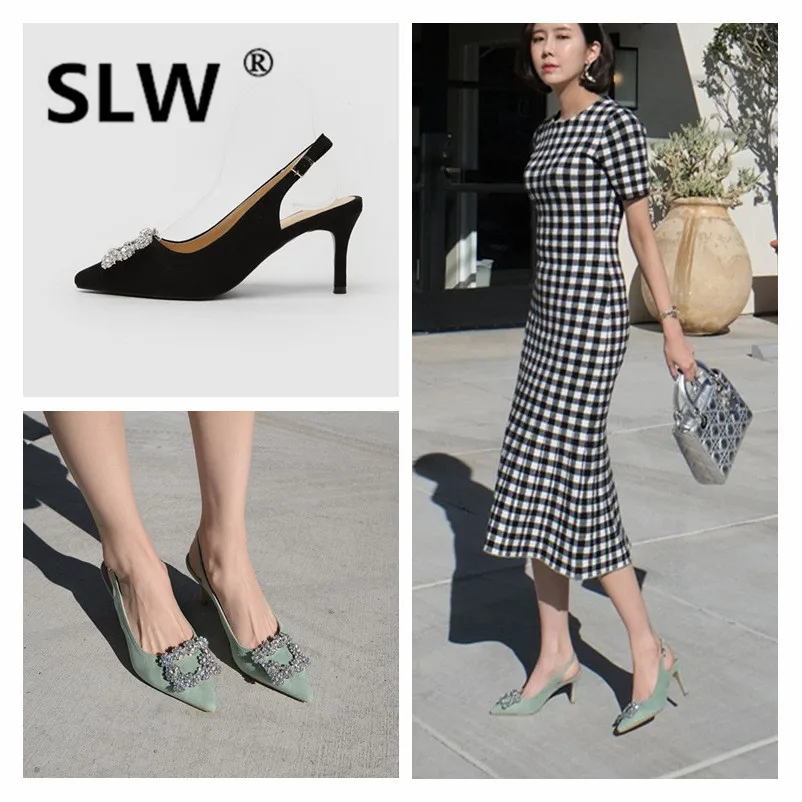Rubber Single cusp shoe Buckle Strap Flock cut out spring Sexy Shallow pumps korean style sandals High PU block heel shoes